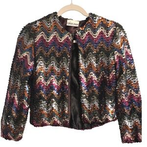 Vintage Circa 2000 Multicolor Sequin‎ Chevron Jacket Small Made in USA